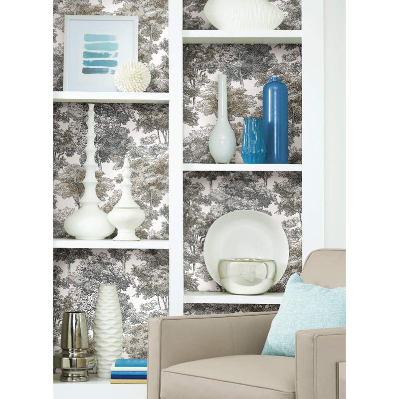 RoomMates RMK11614WP Old World Trees Gray and Beige Peel and Stick Wallpaper, Roll - Image 3